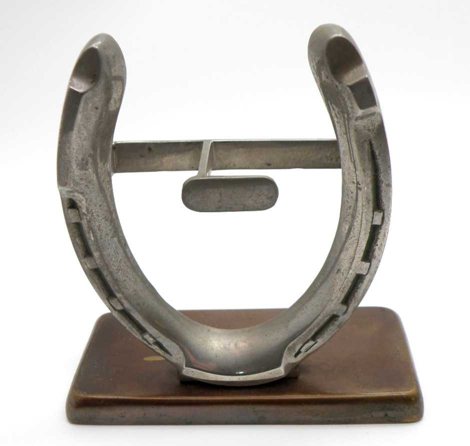 Vtg Solid Bronze Horseshoe Desktop Holder Hallmarked 1933 Equestrian Art Deco Vtg Solid Bronze Horseshoe Desktop Holder Hallmarked 1933 Equestrian Art Deco