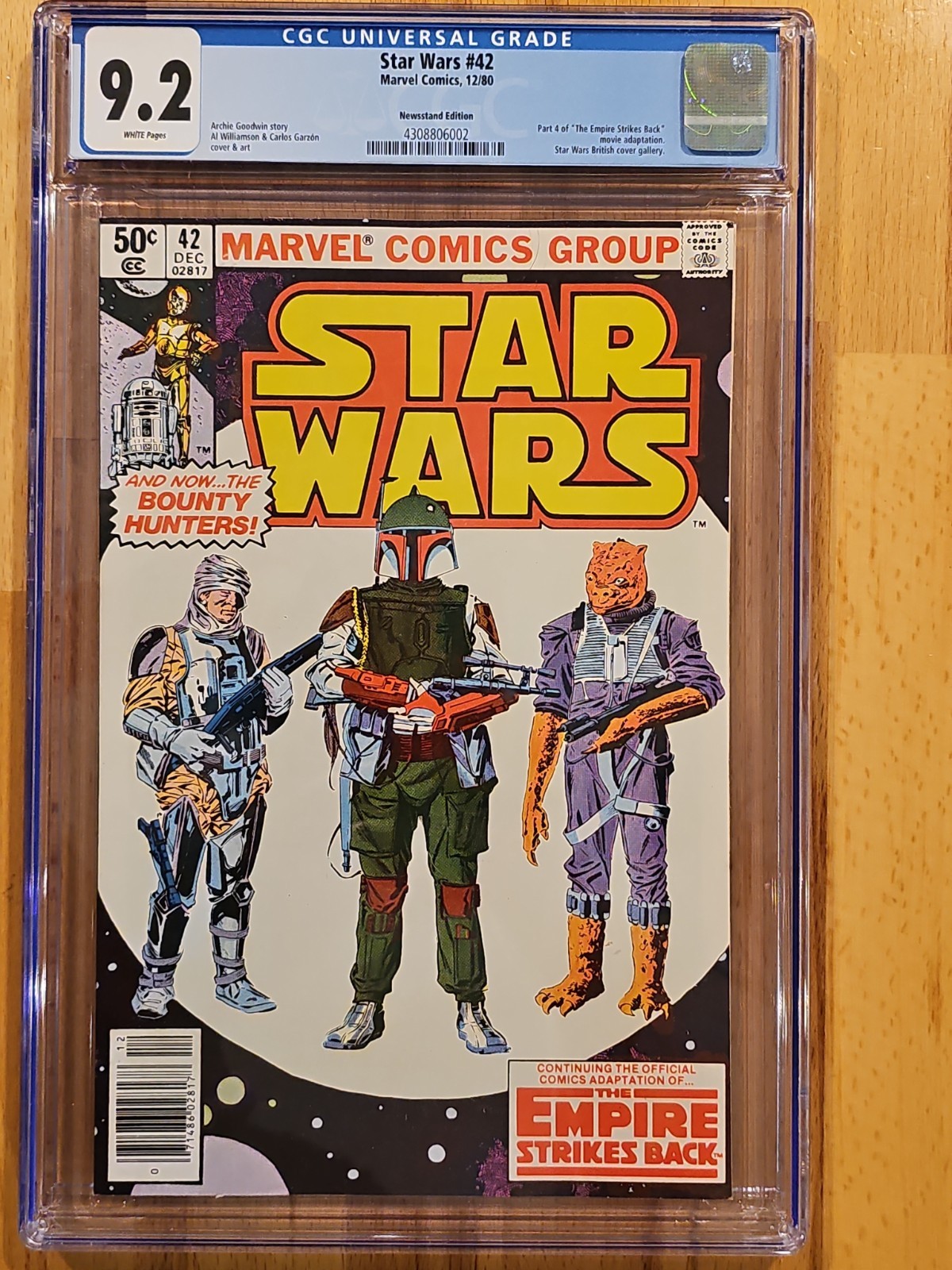 1Marvel Star Wars #42 Key Boba Fett Issue Newsstand Edition CGC 9.2 White Pages