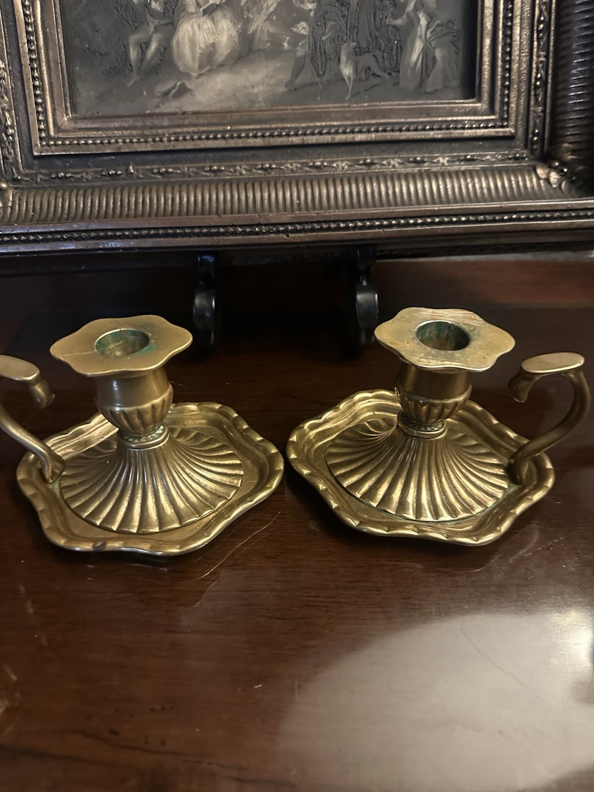 Antique 19th Century rench Empire Brass Chamberstick Candlestick Holder