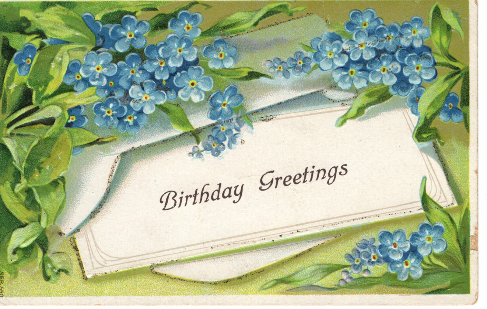 Postcard Birthday Greetings Embossed Blue Flowers -9589