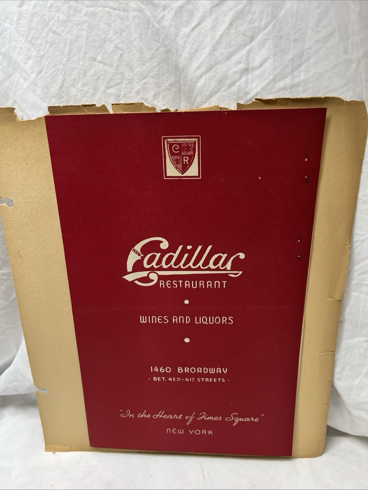 1940s Cadillac Restaurant Menu New York City NYC 1460 Broadway Times Square