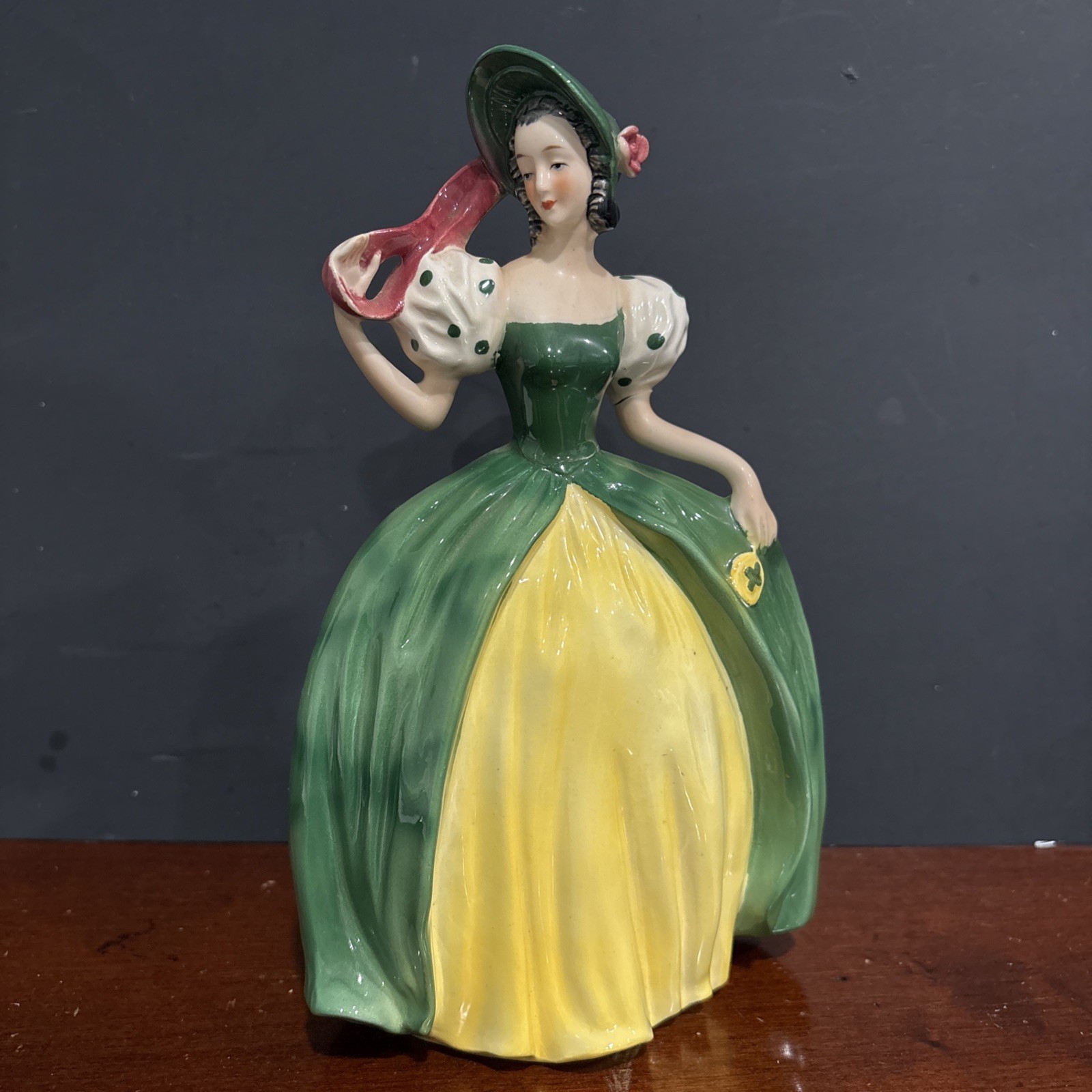 Vintage Goebel Lady Figurine FF118 Southern Belle Green Yellow Dress 9\