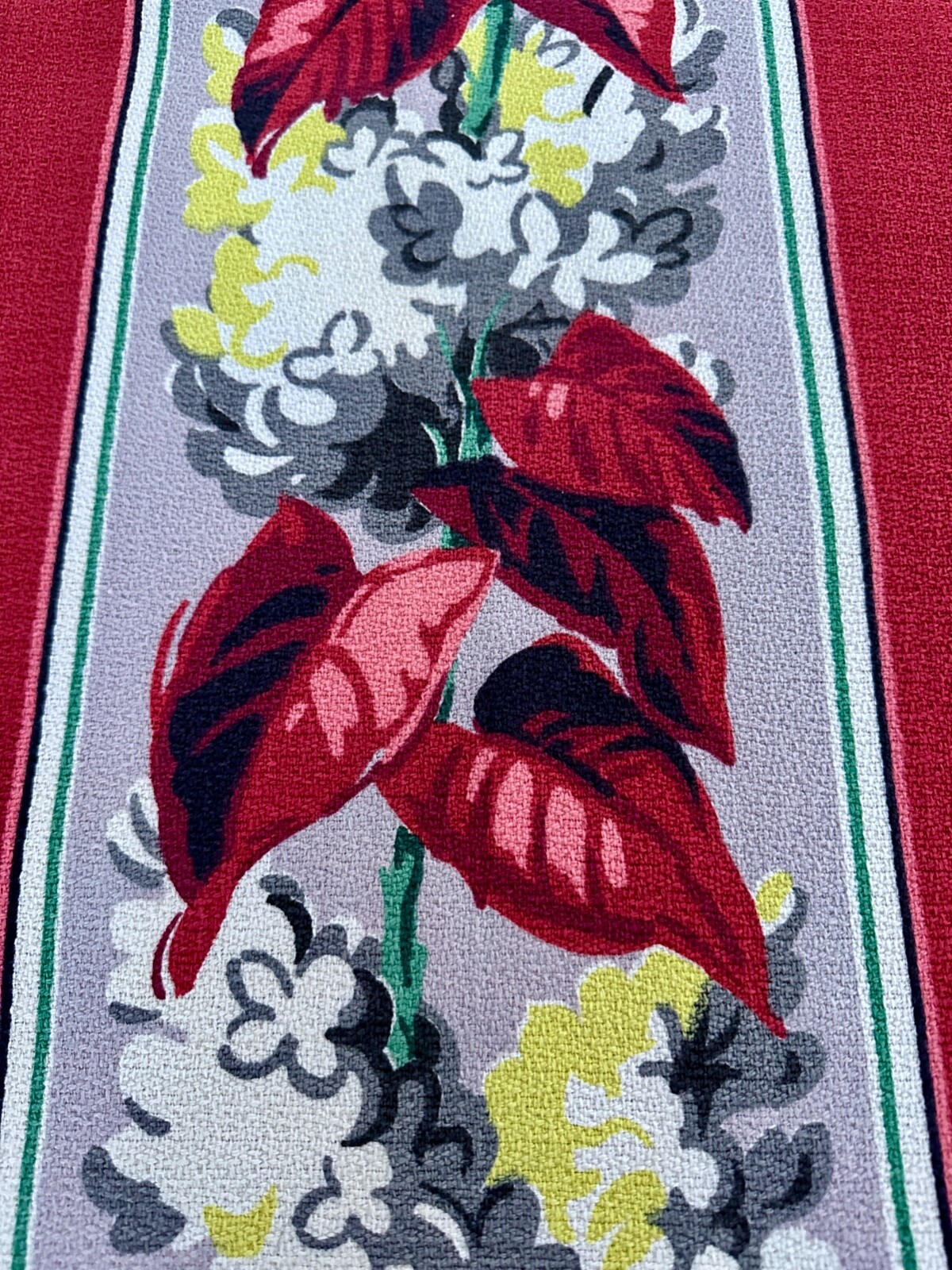 Melon Red Caladium Mission Art Deco Stripe Mid Century Barkcloth Vintage Fabric Melon Red Caladium Mission Art Deco Stripe Mid Century Barkcloth Vintage Fabric