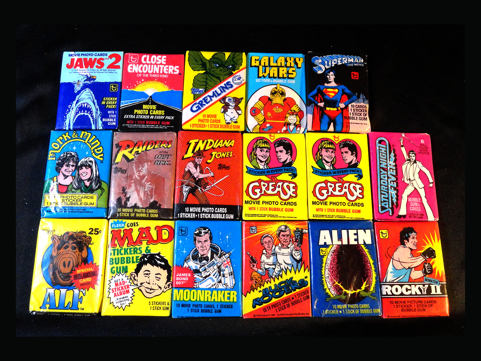 VINTAGE ENTERTAINMENT WAX PACKS, CARDS AND MEMORABILIA 1960s-70s-80s