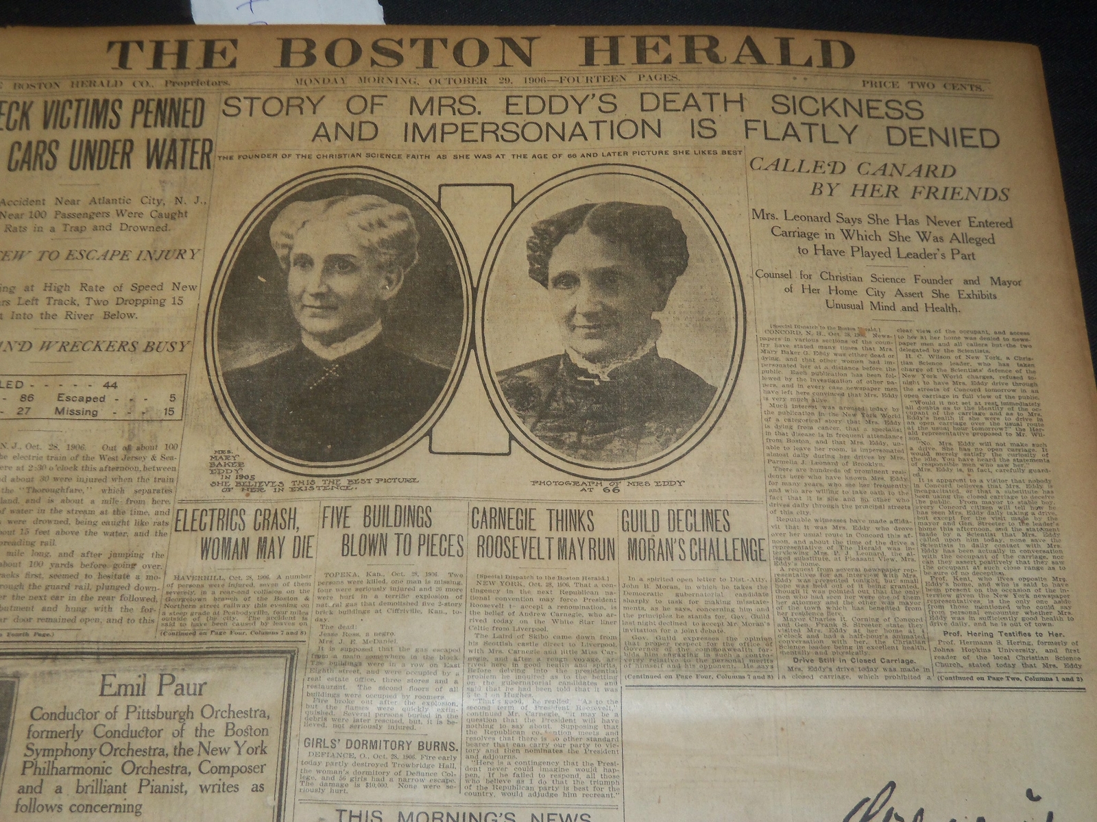 1906 OCTOBER 29 THE BOSTON HERALD - STORY OF MRS. EDDY'S DEATH DENIED - BH 92 1906 OCTOBER 29 THE BOSTON HERALD - STORY OF MRS. EDDY'S DEATH DENIED - BH 92