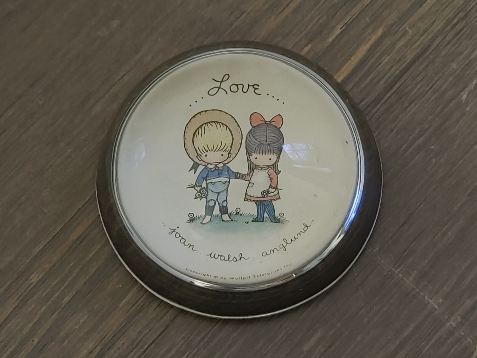 Vintage Joan Walsh Anglund Love Boy Girl Glass Dome Paperweight 1970\'s
