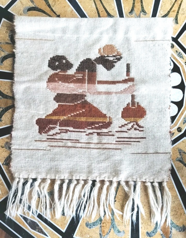 Vintage Handwoven African Tapestry Mohair Wool Woman And Child 18