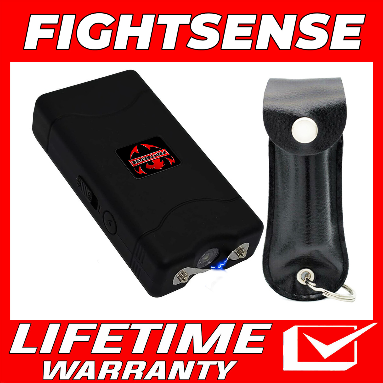FIGHTSENSE HEAVY DUTY STUNGUN WITH LED FLASHLIGHT &PEPPER SPRAY FOR SELF DEFENSE