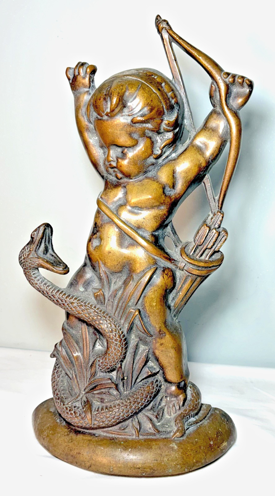 Antique 19c Cast Brass Bronze Cherub Fighting Snake Doorstop 15 Antique 19c Cast Brass Bronze Cherub Fighting Snake Doorstop 15