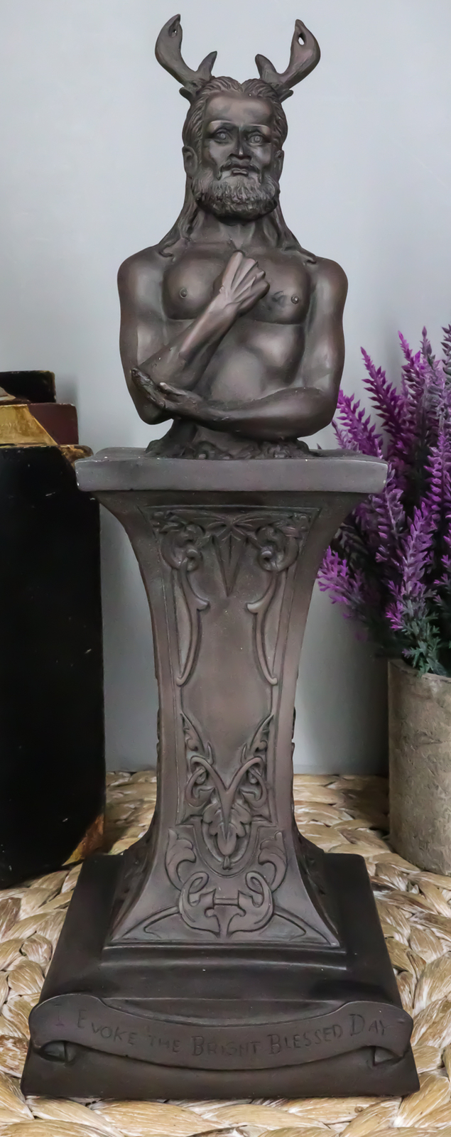 Divine Wiccan Masculine Deity The Horned God Herm Bust on Pedestal Sculpture 12\ Divine Wiccan Masculine Deity The Horned God Herm Bust on Pedestal Sculpture 12\