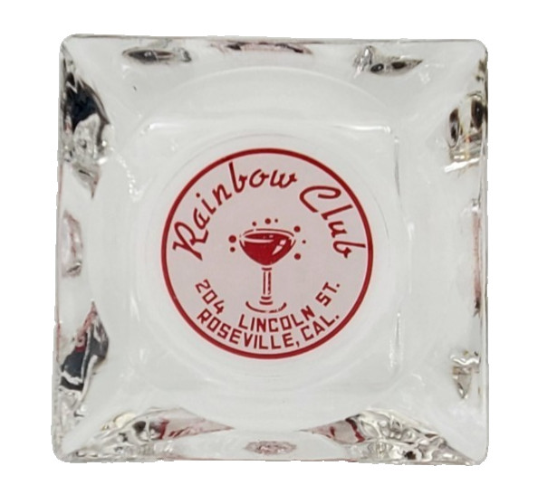 Vintage Clear Glass Marketing Ashtray / Rainbow Club / Roseville California CA Vintage Clear Glass Marketing Ashtray / Rainbow Club / Roseville California CA