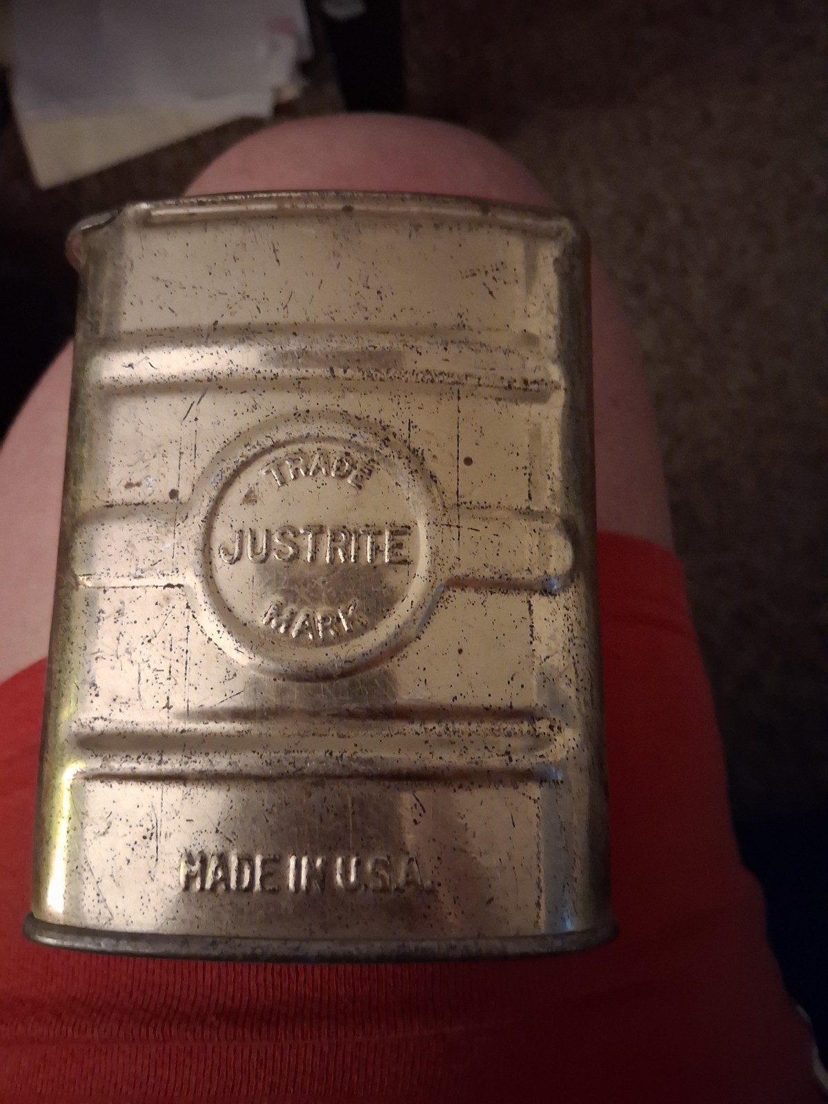 Justrite Carbide Coal Miners Flask Slide Top Vintage Tin Can Made In USA #3