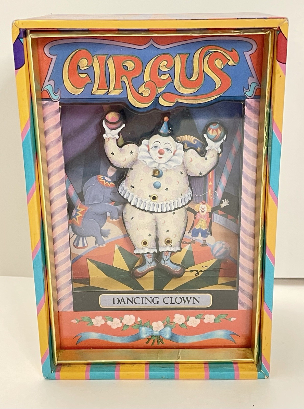 Vintage 1993 Koji Murai Dancing Clown Circus Music Box Sankyo Working 6”