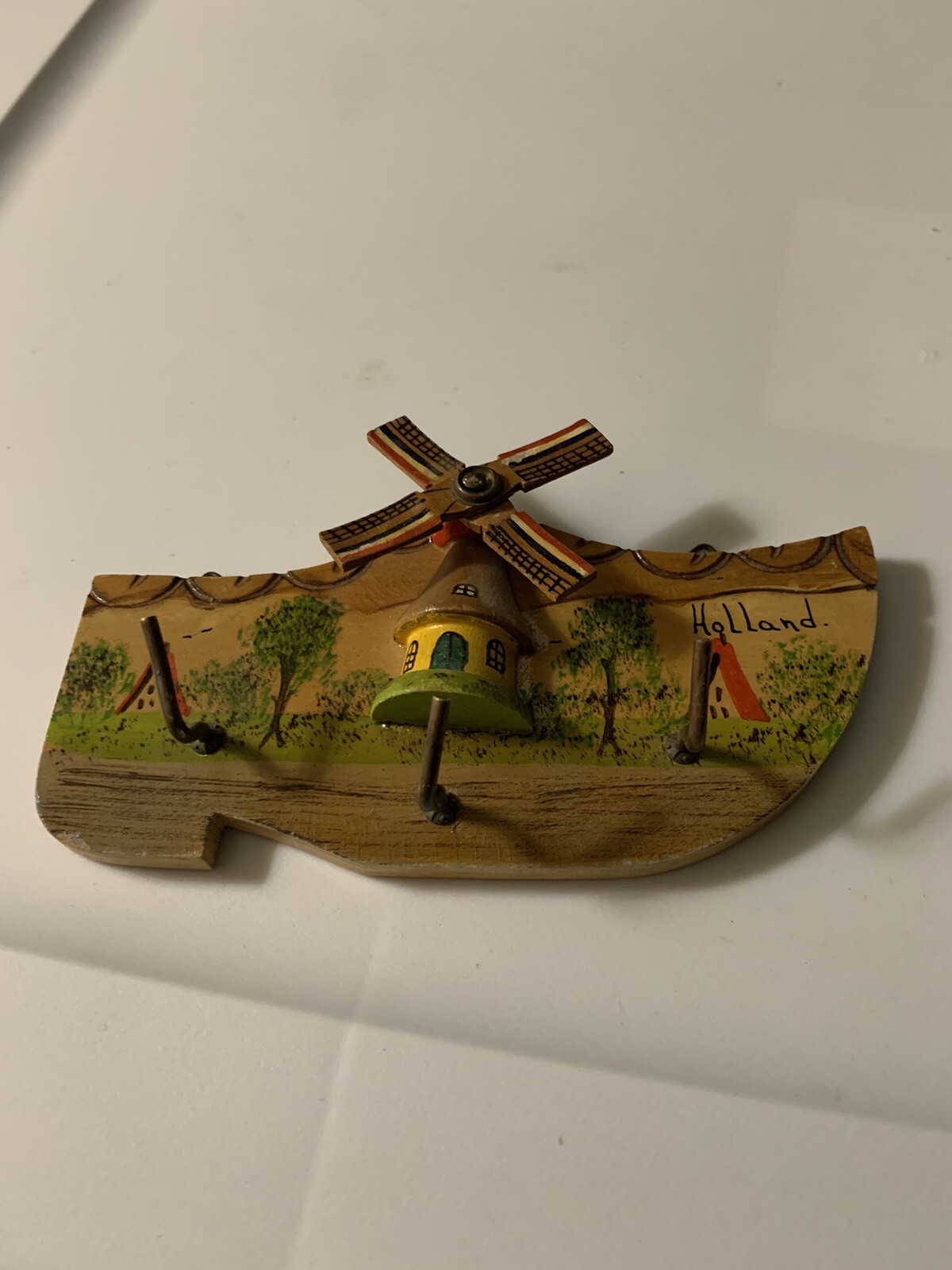Vtg Holland Wood Clog Plaque Wall Hanging Windmill Key Hooks 6” Vtg Holland Wood Clog Plaque Wall Hanging Windmill Key Hooks 6”