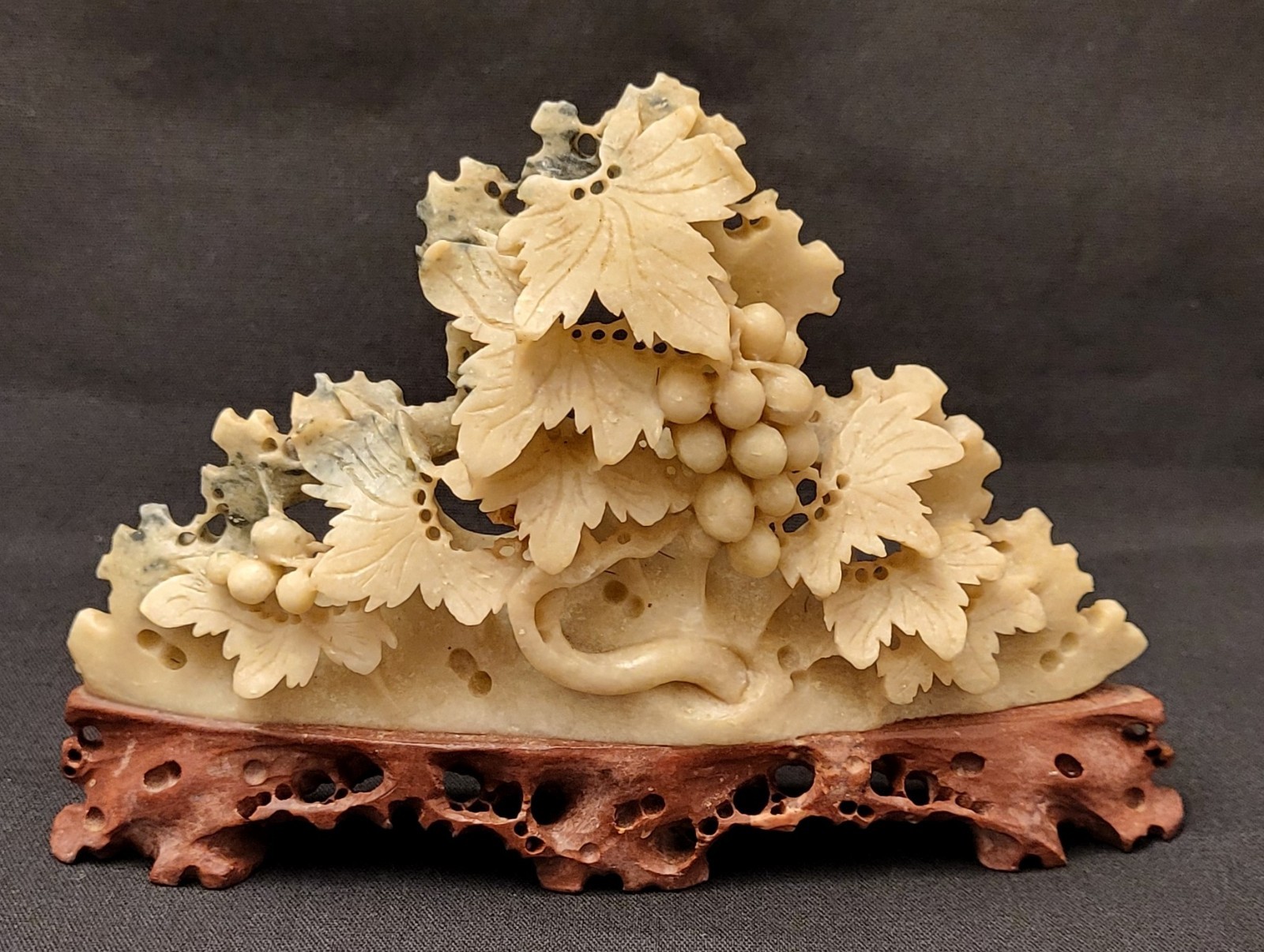 Vintage Chinese Hand-Carved Soapstone Grapevine Motif