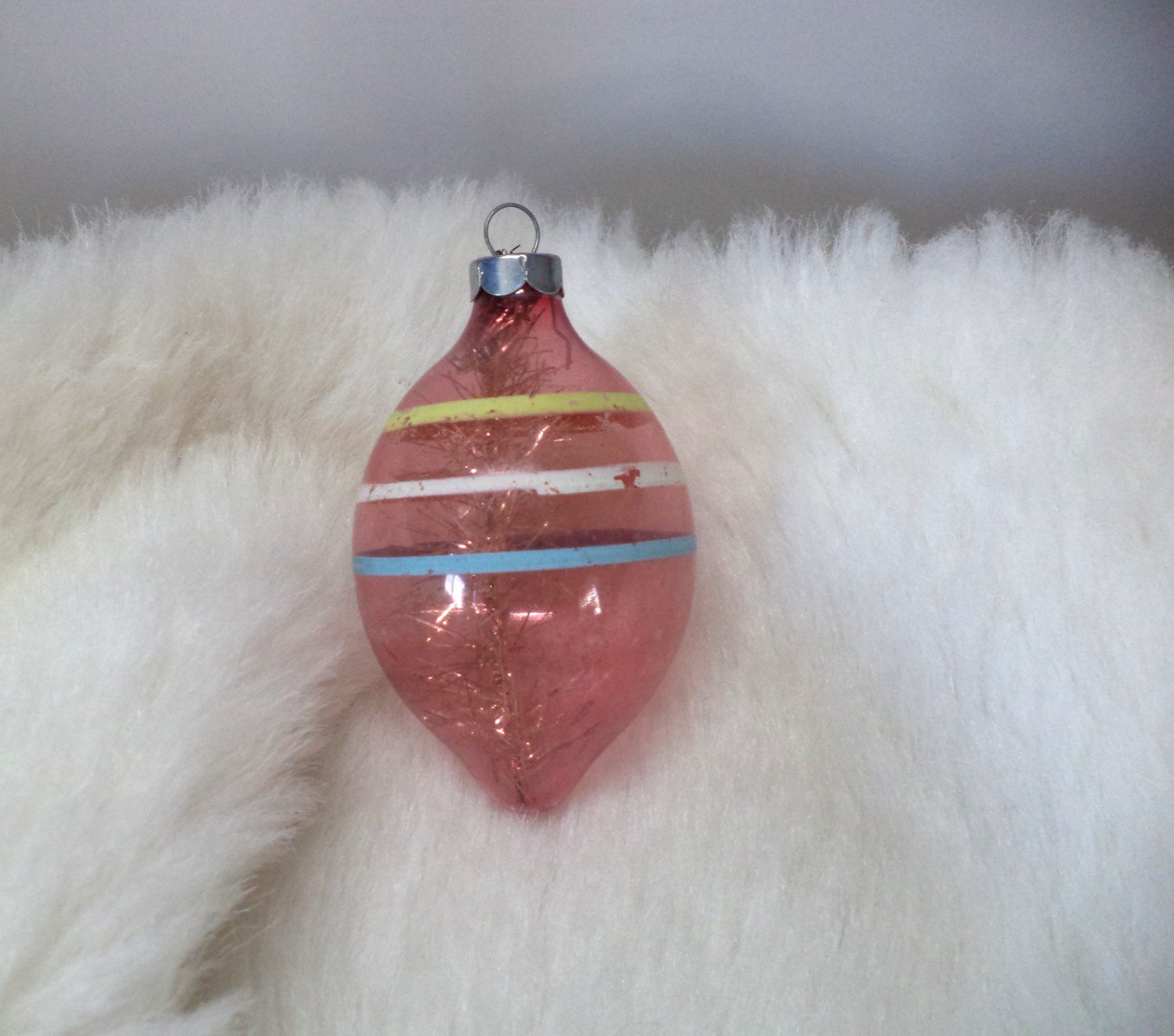 VTG WWII ERA UNSILVERED GLASS TINSEL STICK DROP CHRISTMAS ORNAMENT CORNING PINK