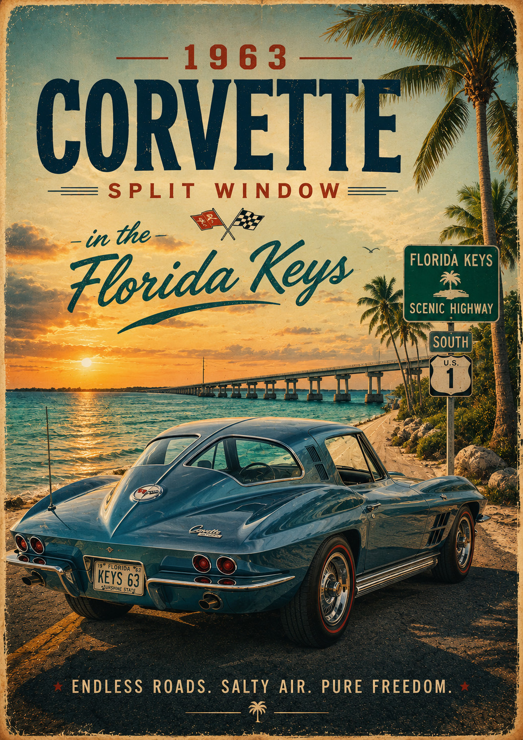 1963 Corvette Split Window Florida Keys Vintage Car Poster 13x19 Wall Art 1963 Corvette Split Window Florida Keys Vintage Car Poster 13x19 Wall Art