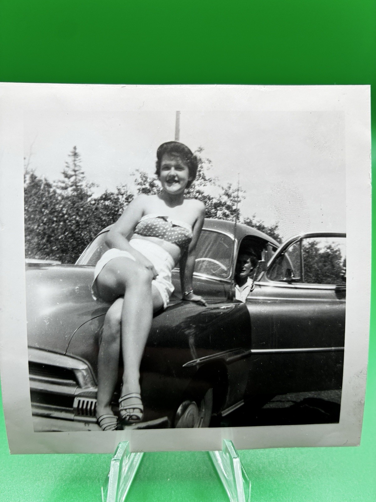 1954 Vintage Woman Swimsuit Early 1950s Oldsmobile Car Belfast Original Photo 1954 Vintage Woman Swimsuit Early 1950s Oldsmobile Car Belfast Original Photo