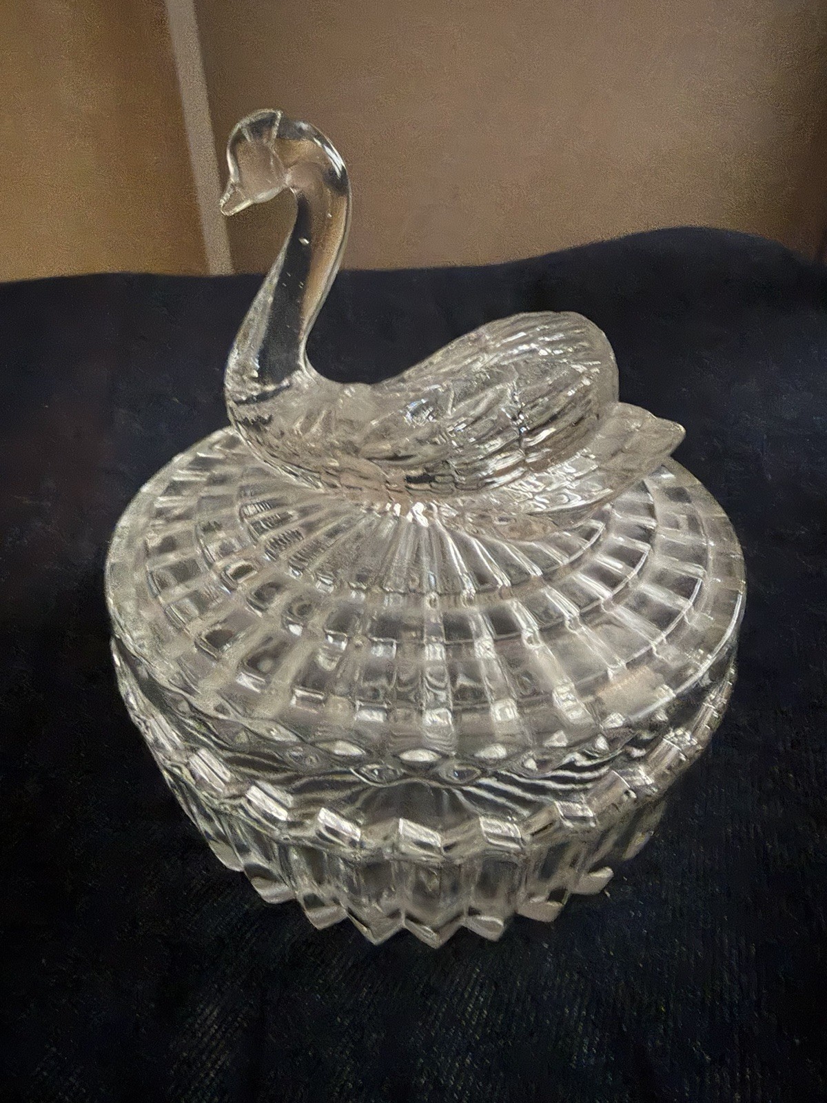 Swan Jeannette Glass Vanity Trinket Jar & Lid Storage Clear 4