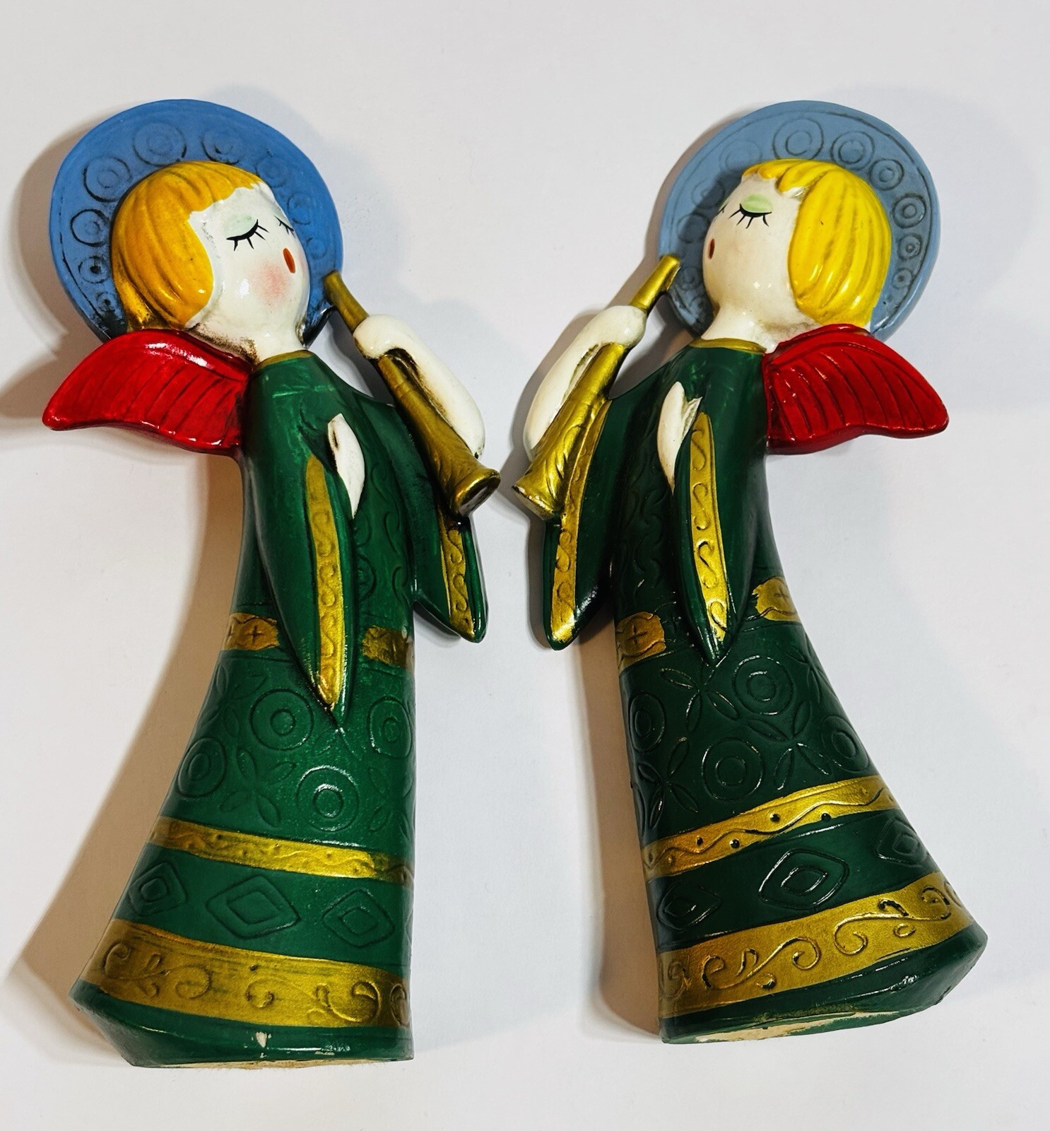 Rare Vtg Set Paper Mache Christmas Choir Angels Japan 8” Tall 1969s Blue Halo