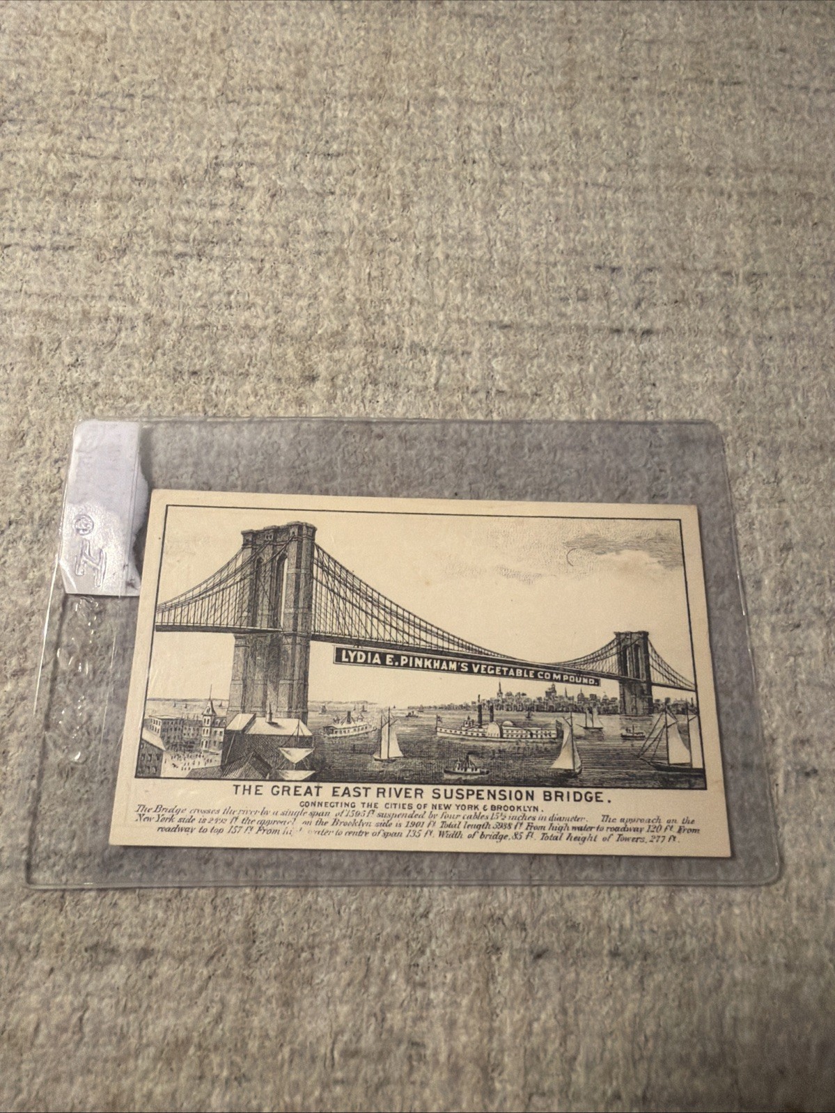 Vintage 1880s New York East River Suspension Brooklyn Bridge NYC Trade Card