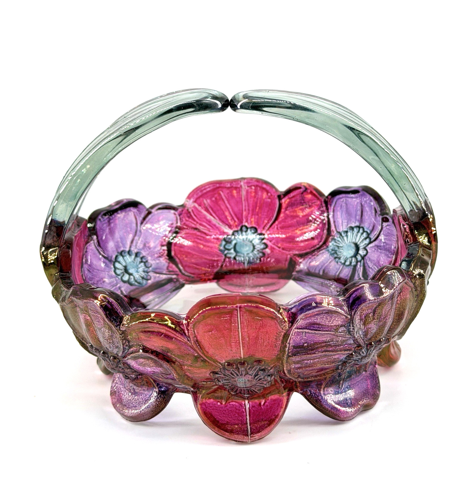 Westmoreland Vintage Glass Line 757 Ruby Flashed Dogwood / Pansy Handled Basket