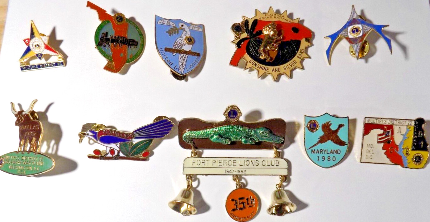LIONS CLUB PINS TEN Enameled Lapel PINS MARYLAND & TEXAS * * LIONS CLUB PINS TEN Enameled Lapel PINS MARYLAND & TEXAS * *