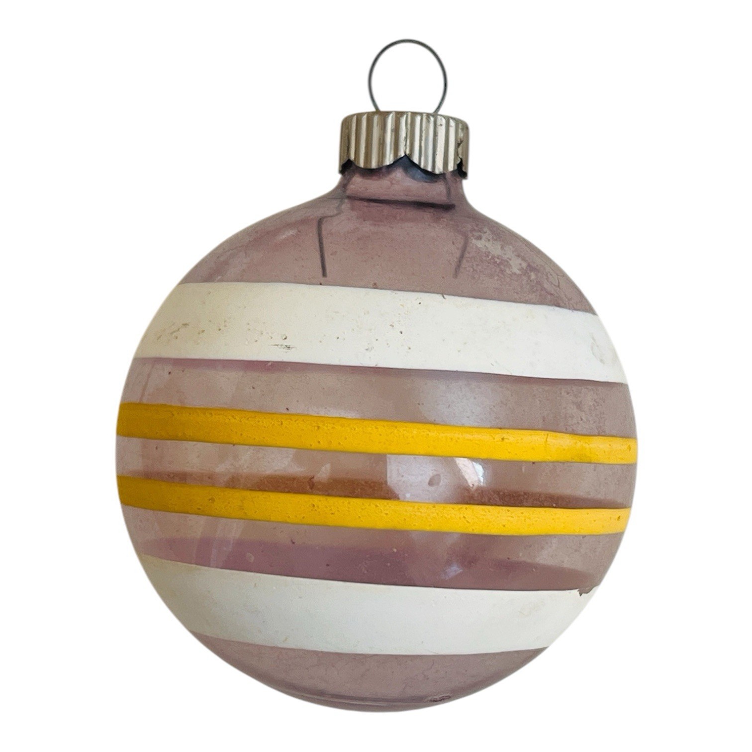 Vintage Shiny Brite Unsilvered Purple Stripe Christmas Ornament