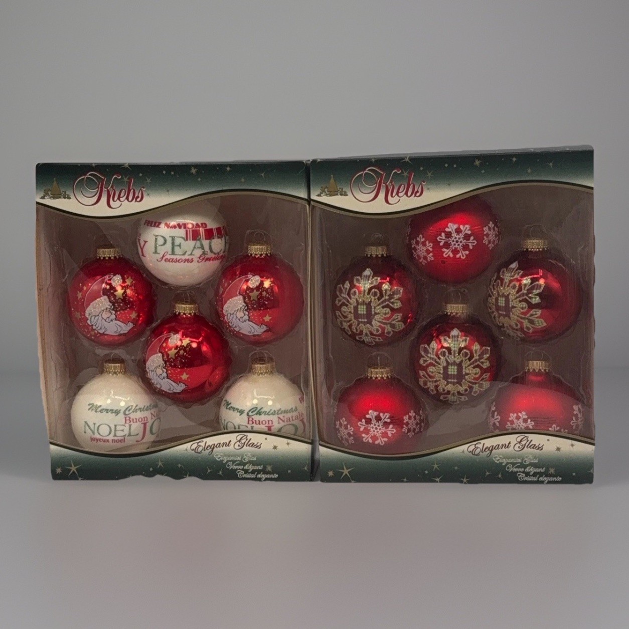 Vintage Krebs Glass Christmas Ornaments Lot 2 Boxes Santa Snowflake Red Cream