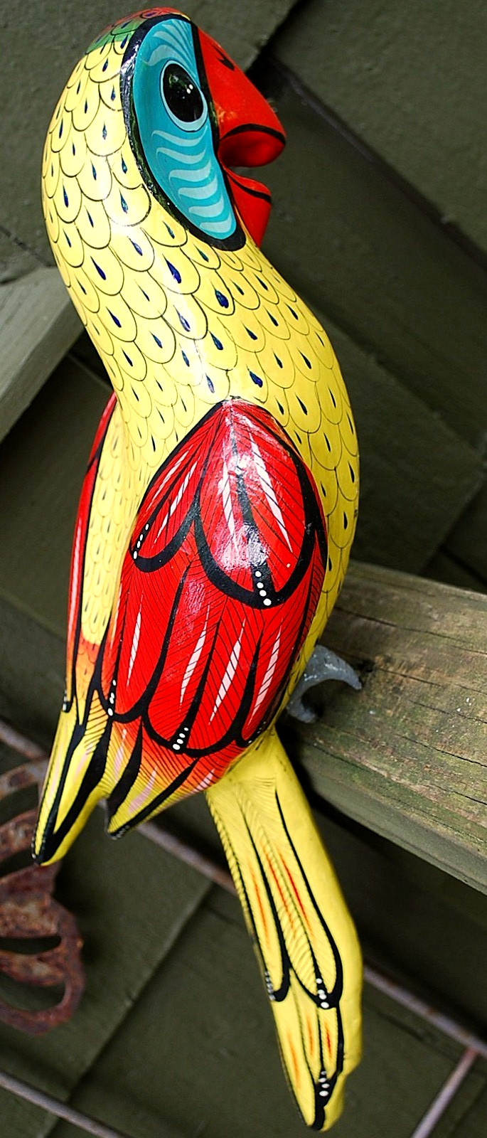 Vtg RED PARROT BIRD Paper Mache Tonala Jal MEXICO FOLK ART Signed GABRIEL 17.5
