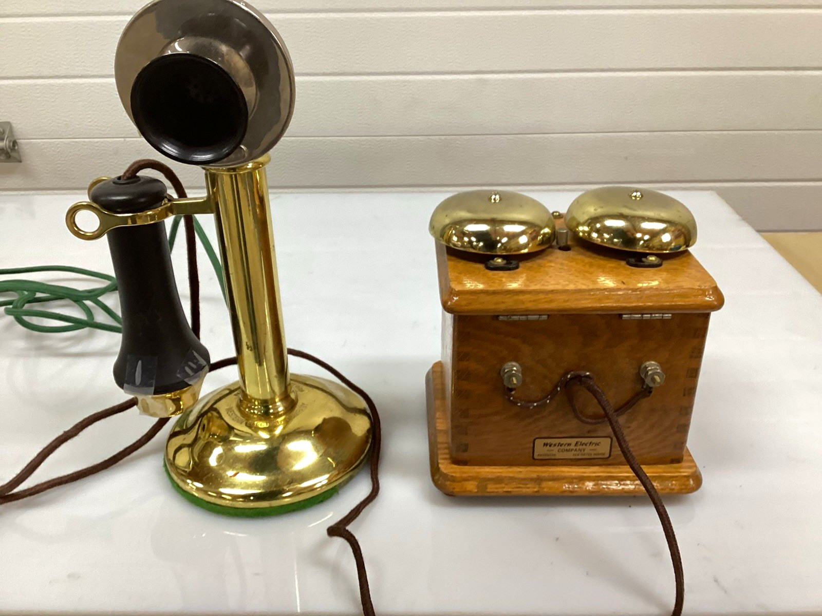 Vintage Western Electric Polished Brass Candlestick Telephone with ringer 