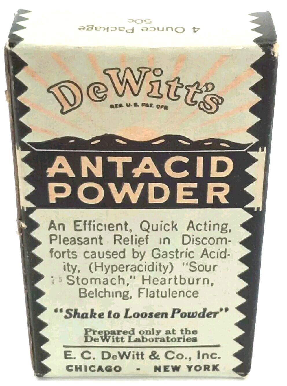 Antique 1930s Advertising DeWitt's Antacid Powder In Original Box Chicago IL