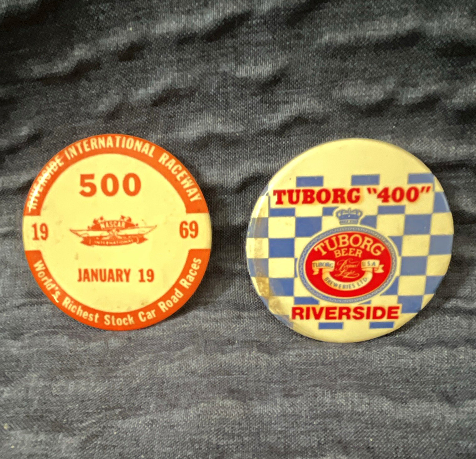 Vintage Riverside International Speedway Stock Car Pins Lot of 2 Breweriana