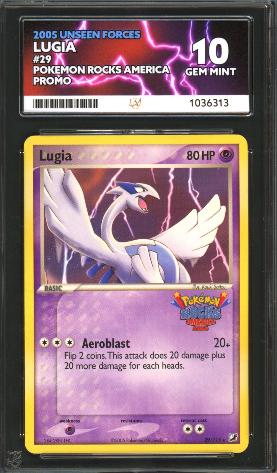 ACE 10 Lugia Rocks America Promo 29/115 ex Unseen Forces Rare Pokemon Stamp PSA