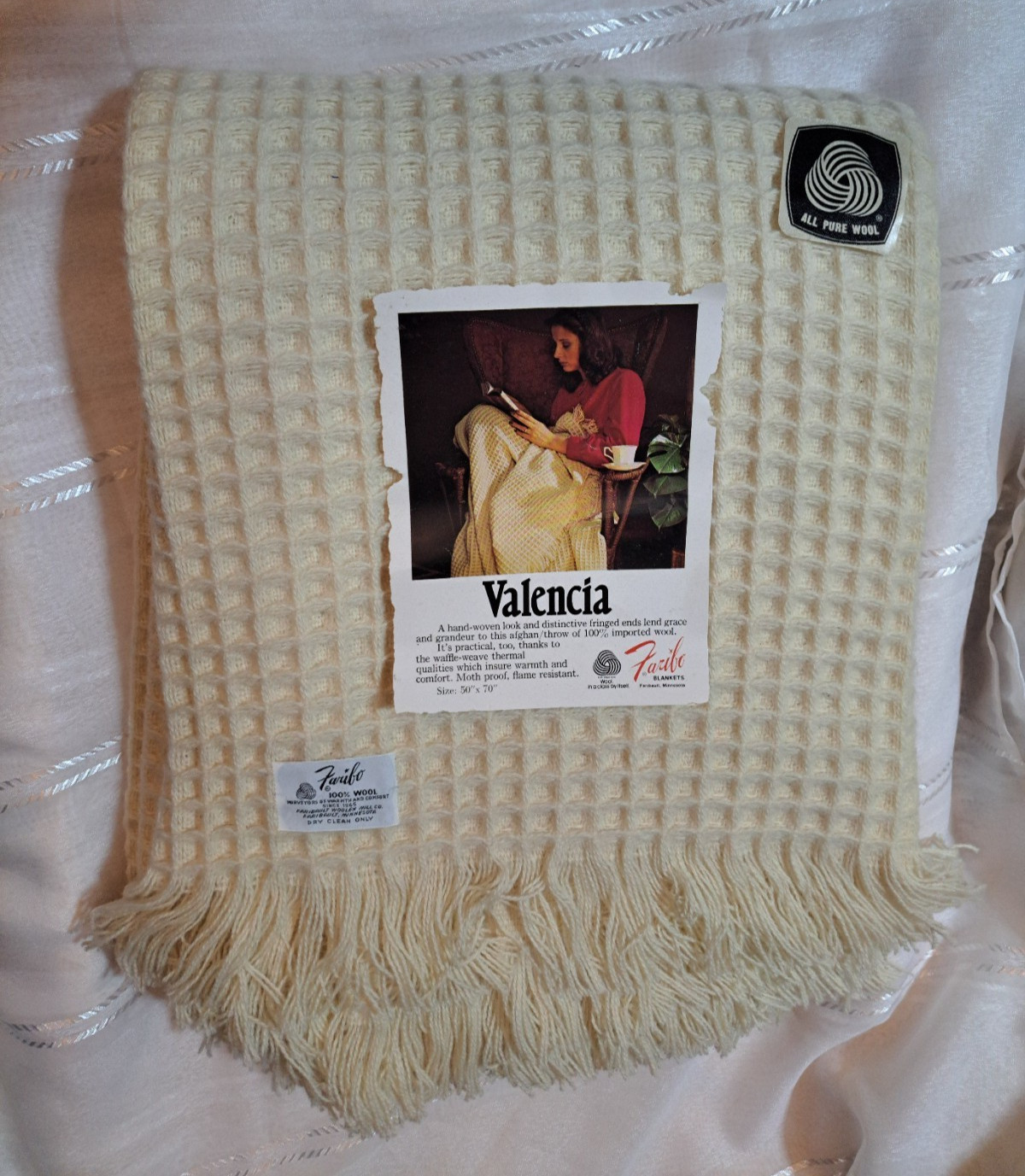 Vintage Faribo 100% Wool Waffle Weave Blanket Throw Faribault Mill 50x70 New