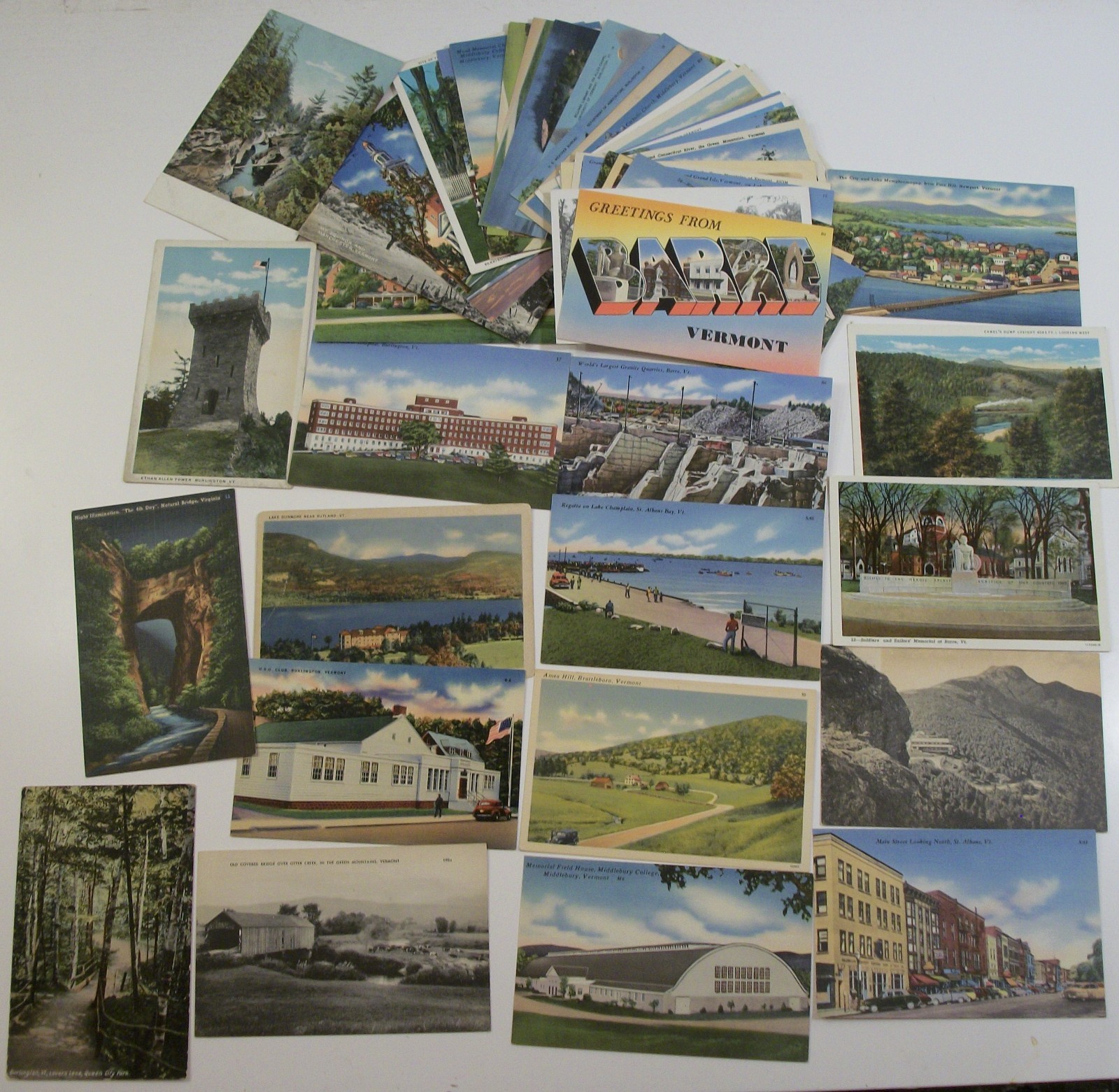 VERMONT STATE 50 POSTCARD HISTORIC PICTURESQUE LOT LINEN VT ONE LG LTR UNPOSTED