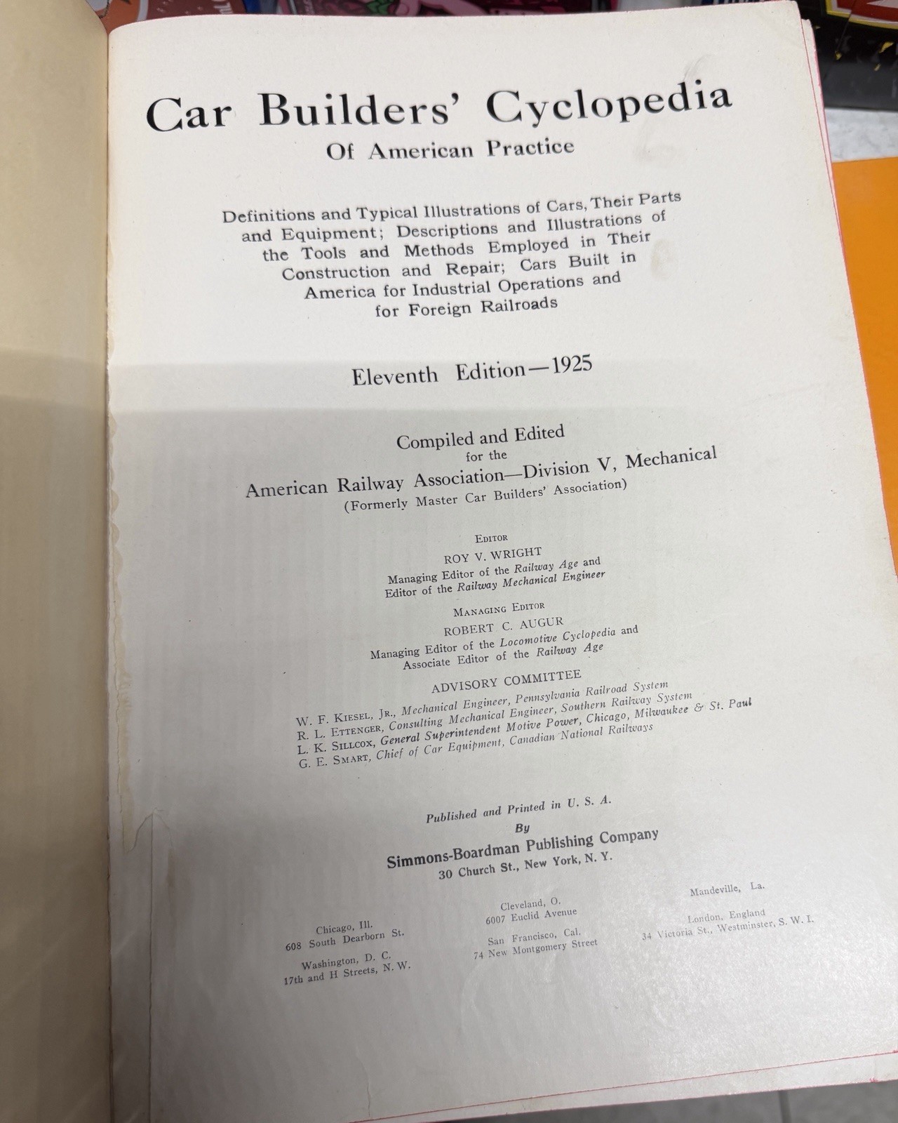 Car Builders Cyclopedia From 1925. 11th Edition Car Builders Cyclopedia From 1925. 11th Edition