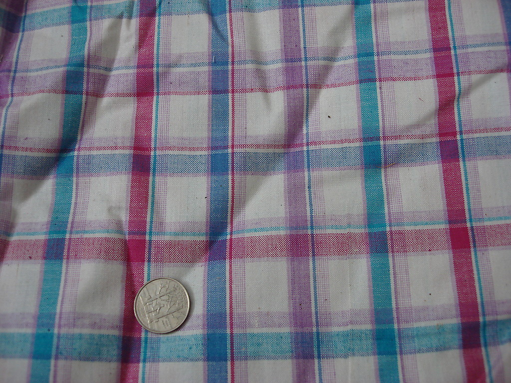 Vintage Cotton Fabric CREAM, BLUE,TEAL,BURGUNDY PLAID 1 Yd/45\ Vintage Cotton Fabric CREAM, BLUE,TEAL,BURGUNDY PLAID 1 Yd/45\