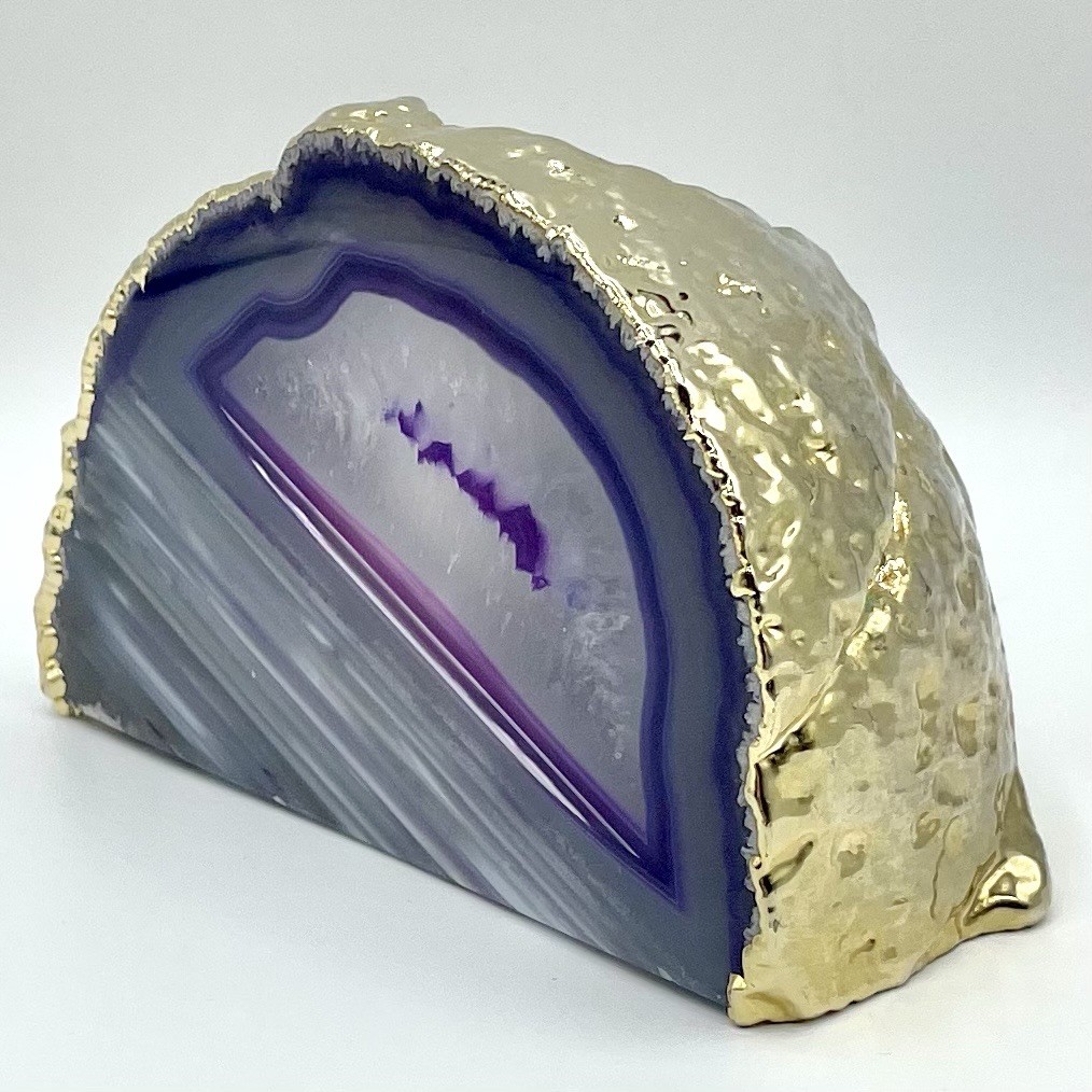 Brazilian Purple Agate Tealight Candle Holder Gold Gilded Shell Sculptural Decor