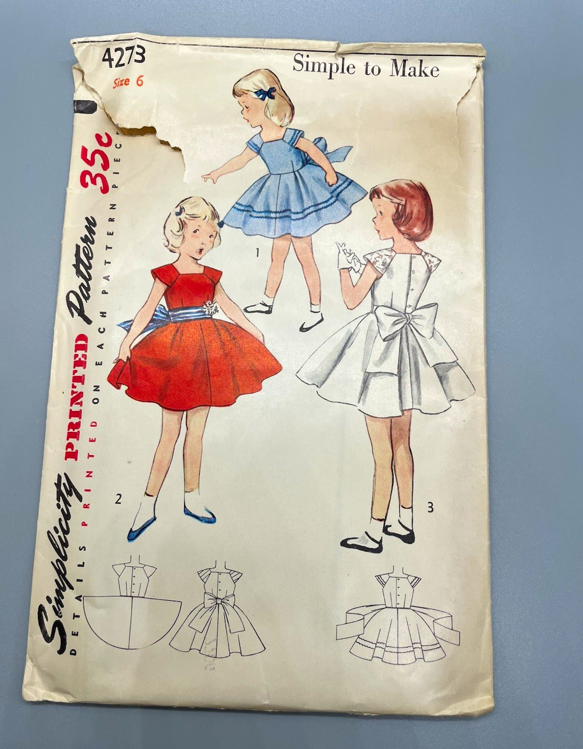Simplicity Pattern 4273 Vintage 1953 Original Girl Dress Sewing Pattern Size 6