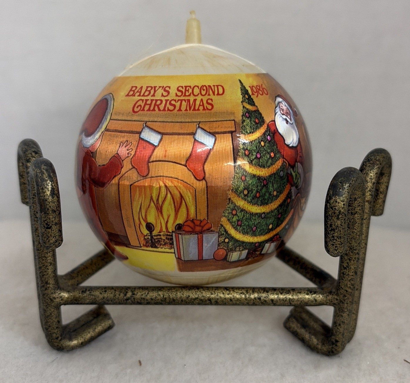 Vtg Baby’s 2nd Christmas 1986 Satin Ball Ornament Vtg Baby’s 2nd Christmas 1986 Satin Ball Ornament