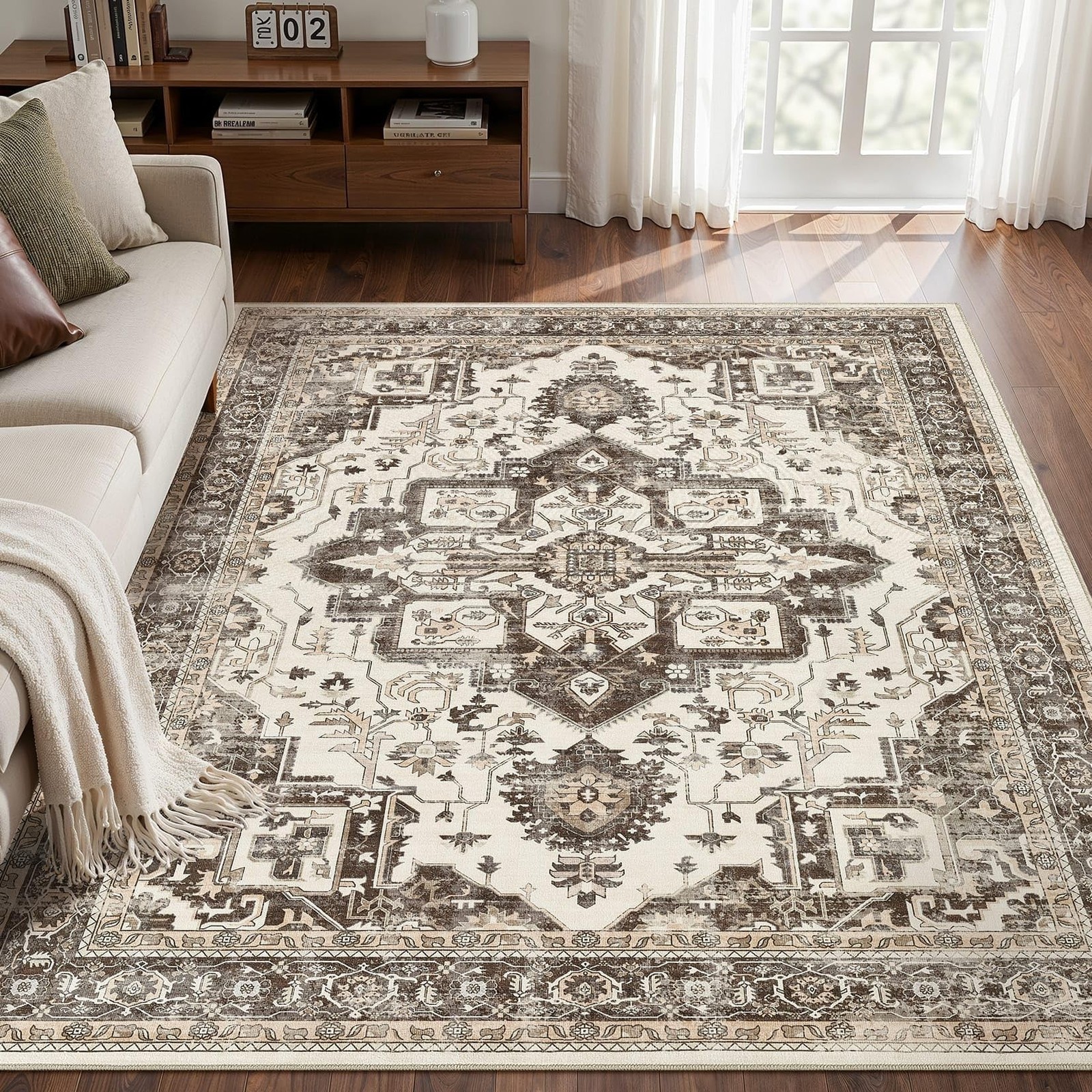 Vintage Washable 5x7 Area Rug for Living Room, Dark Brown 5\' x 7\' (Rectangular) Vintage Washable 5x7 Area Rug for Living Room, Dark Brown 5\' x 7\' (Rectangular)