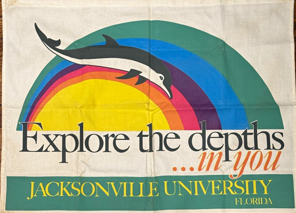Vintage 1983 Jacksonville University Dolphins Cloth Banner 28.5