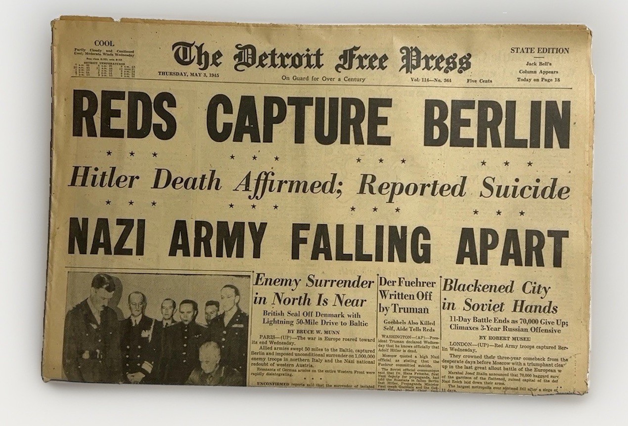Original May 3 1945 Detroit Free Press Hitler Death Confirmed Berlin WWII