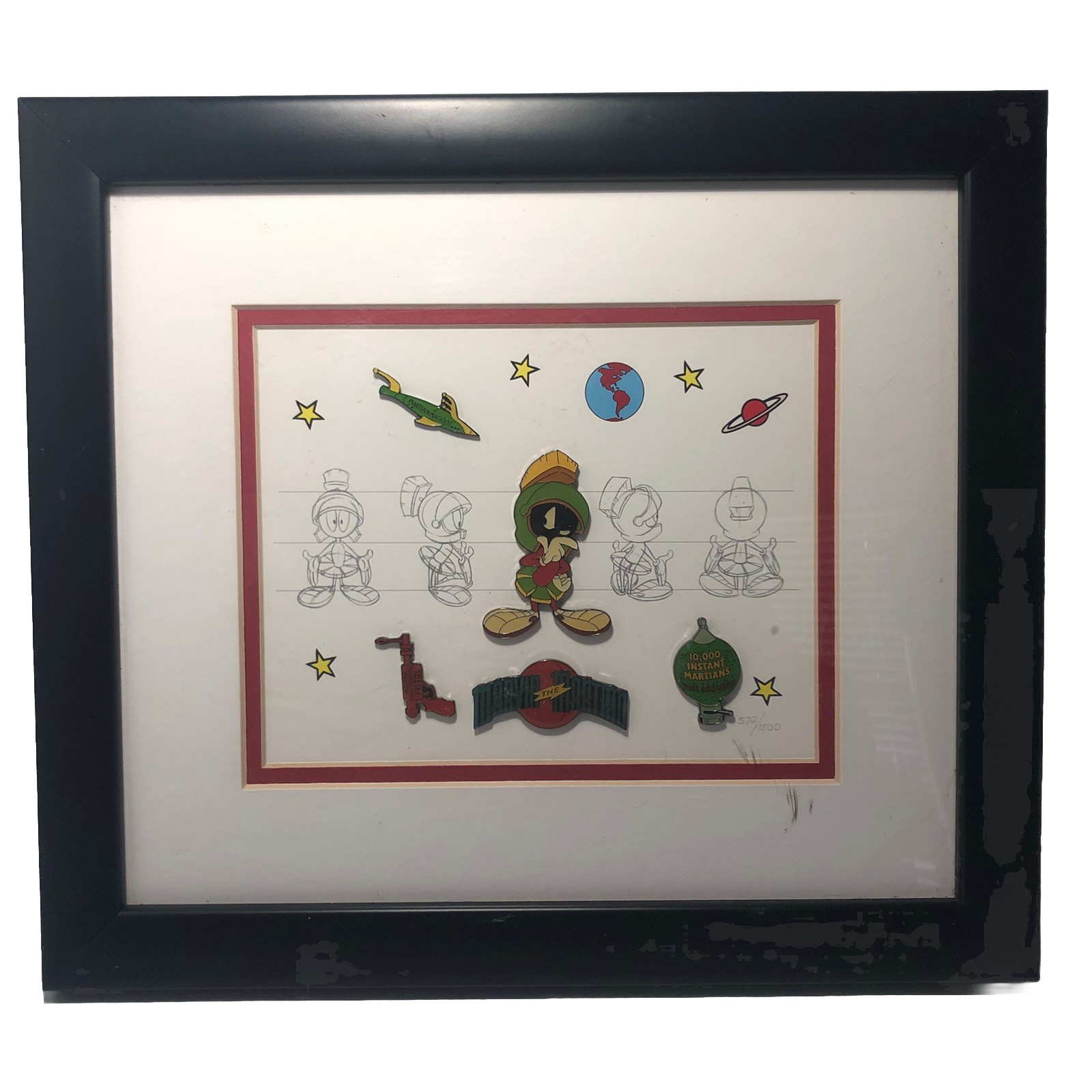 Marvin The Martian Warner Brothers 1999 Commemorative Pin and Lithograph Set COA Marvin The Martian Warner Brothers 1999 Commemorative Pin and Lithograph Set COA