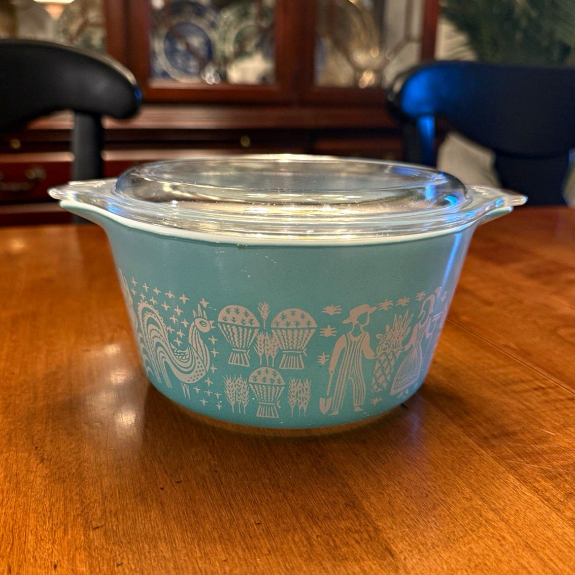 Vintage Pyrex 473 Amish Butterprint Turquoise 1 Qt Cinderella Casserole w/ Lid