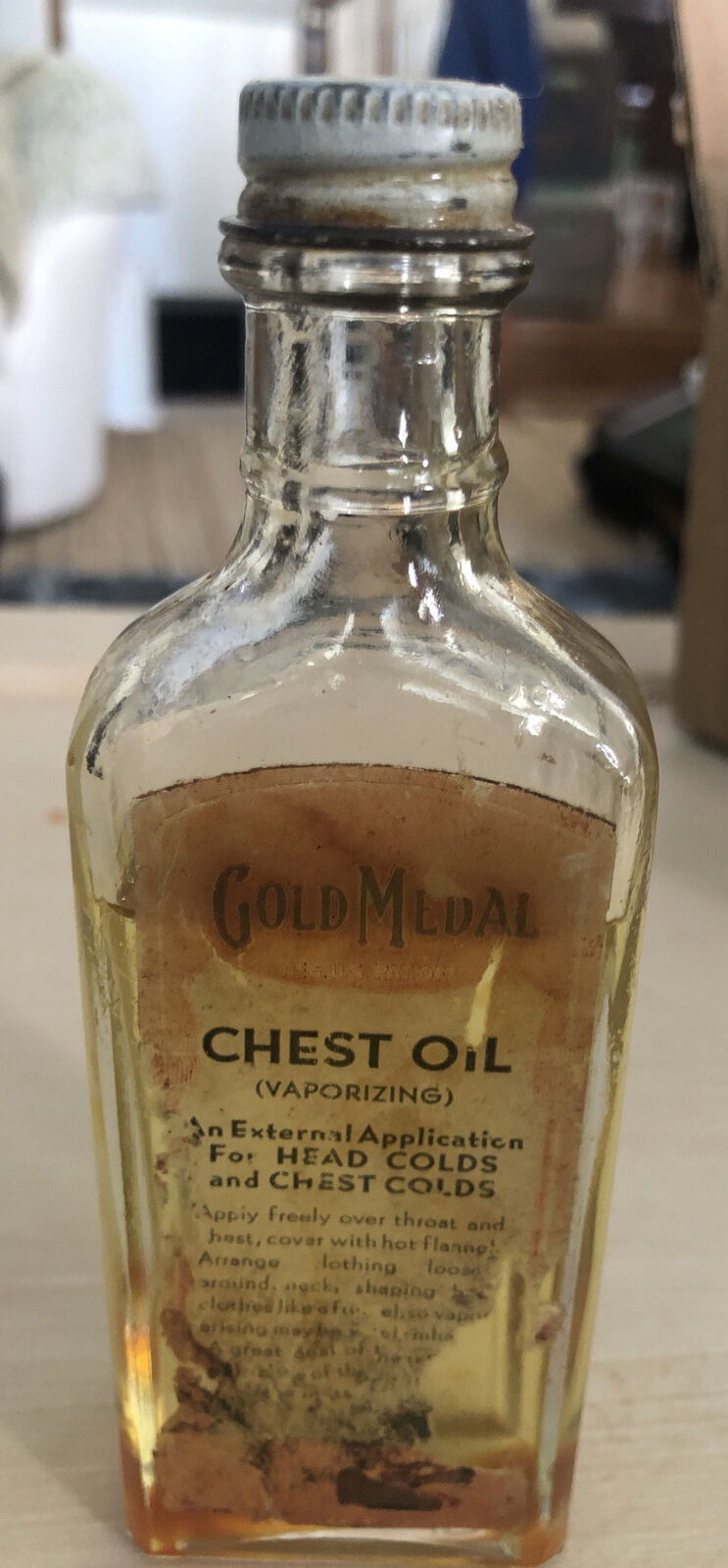 Rare Vintage Gold Medal Chest Oil Bottle