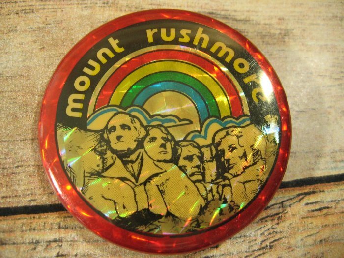 Vintage Mount Rushmore Holographic Pin Pinback Button Rainbow RARE HTF