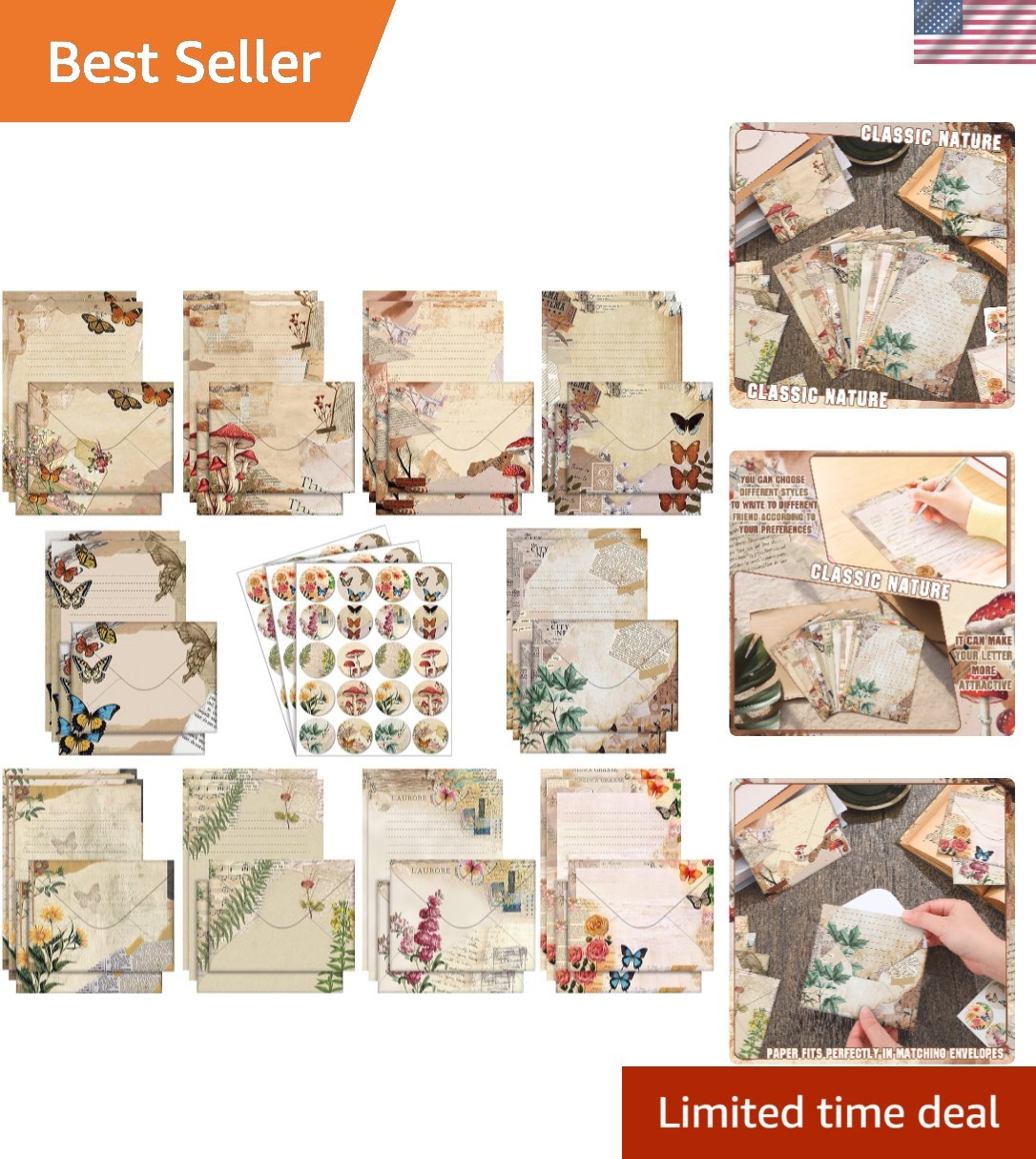 160 Pcs Vintage Nature Stationery Set with Envelopes & Dot Stickers, 5.5x8.25\'\' 160 Pcs Vintage Nature Stationery Set with Envelopes & Dot Stickers, 5.5x8.25\'\'