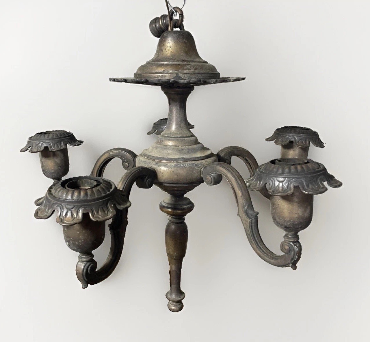 Antique Solid Brass Chandelier 5 Light Victorian 18” L